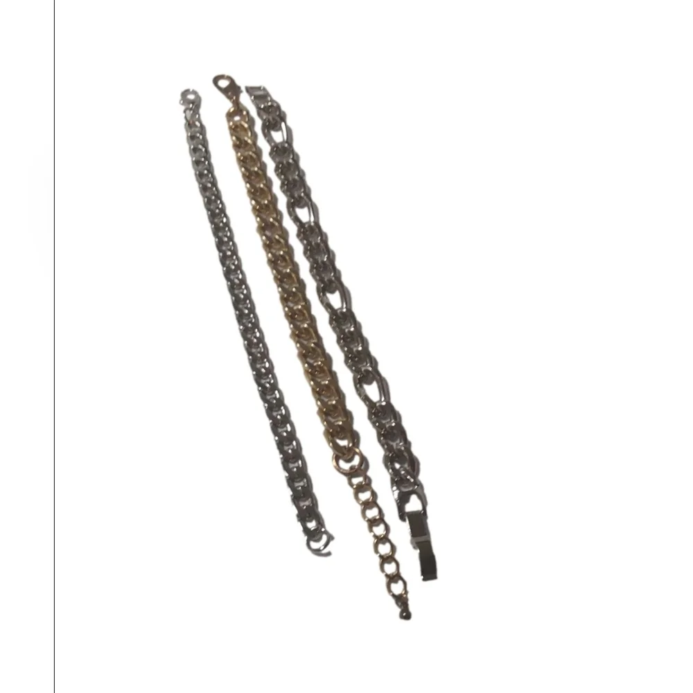 3 MIX CUBAN  LINK CHAIN  UNISEX BRACELET GOLD‎ & SILVER TONED